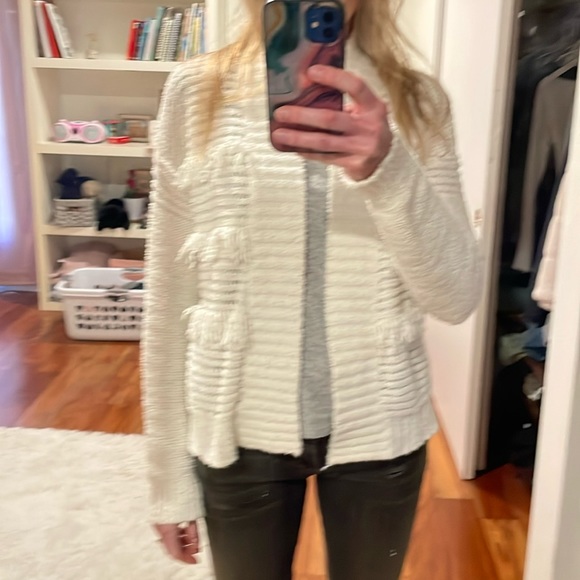 Ella Moss Sweaters - Ella Moss ivory cowlneck fringe boho cardigan sweater, size small, EUC